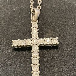 Stunning Sterling Silver Cross Necklace With Diamonds 