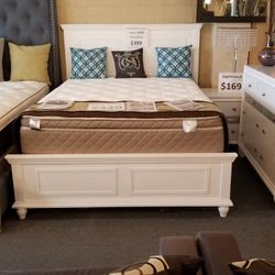 Brand New White Queen Bedframe + Dresser + Mirror + Nightstand 4PCS Set