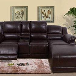Brown Color Wide Faux Leather Sofa & Chaise 👍FREE FINANCING AVAILABLE❗NO CREDIT CHECK❗ 