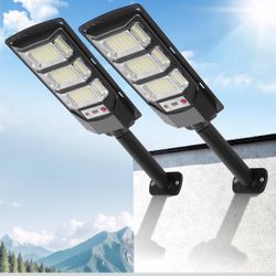 Solar Street Lights Outdoor 2 Pack, 6500K Solar Lights Outdoor Waterproof with Motion Sensor, Lamparas Luces Solares para Exteriores Dusk to Dawn Comm
