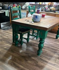 Heavy wood dining table 6 chairs