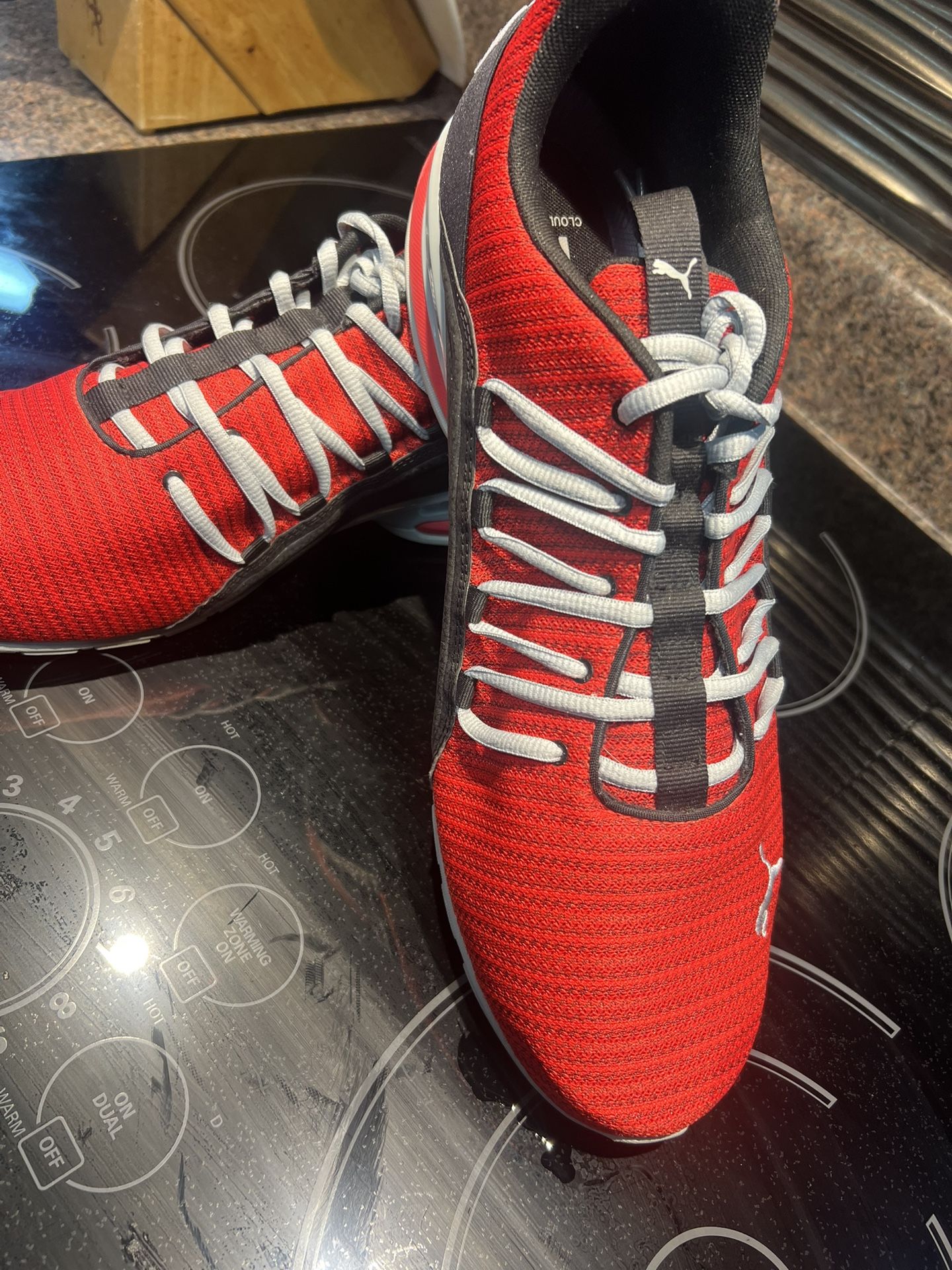 size 14, men’s athletic shoes, Puma, One Cloud NEW, these are sweet, $98 each, $169 for both  Thanks for listening !