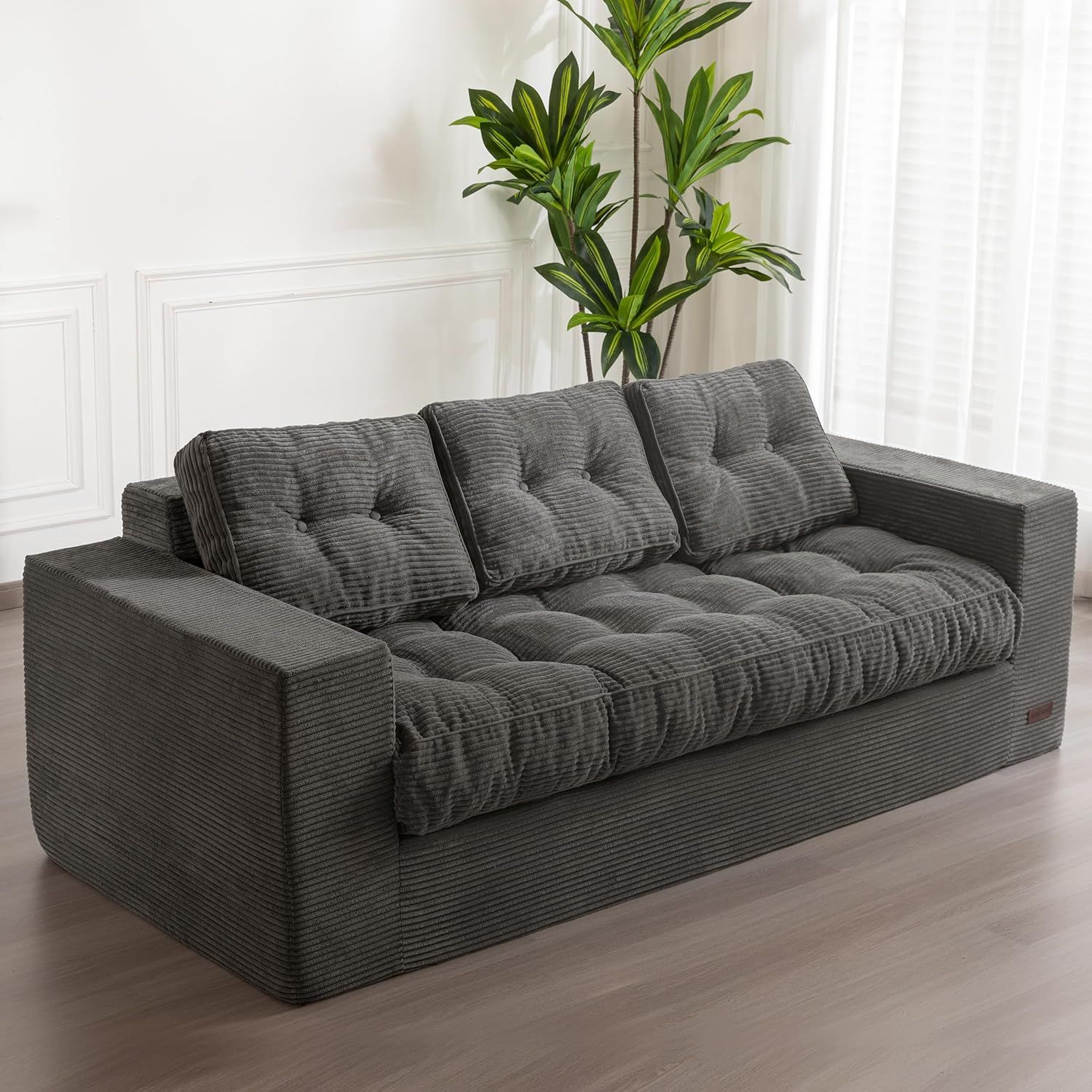 MAXYOYO 3 Seater Couch for Living Room, Boneless Couch with Tufted Cushion & Backrest,