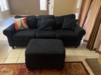 Blue Fabric Sofa with Ottoman