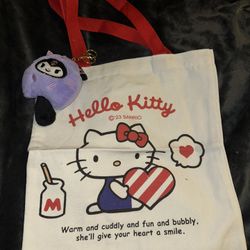 hello kitty tote bag and batz maru plush plushie keychain bag charm set 