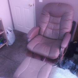 Leather Rocking Chair With Rocking Foot Stool