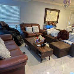 Real Leather reddish brown Couch Set 