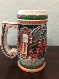 Vintage 1997 Budweiser Beer Stein Clydesdales Home For The Holidays Cs313