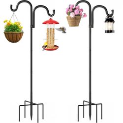 Double Shepherds Hooks for Outdoor,76" Heavy Duty Bird Feeder Pole with 5 Prong Base