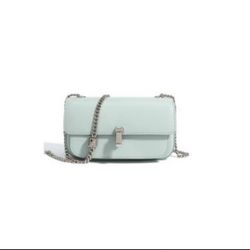 Genuine Leather Chain Crossbody — Sky Blue