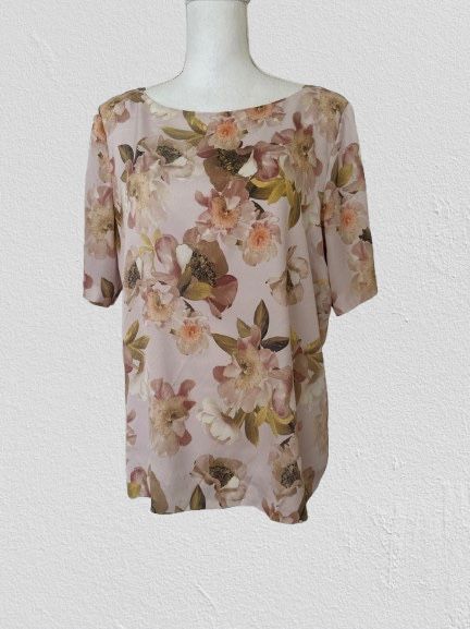 New Brooks Brothers Woman’s Silk Short Sleeve Floral Top Pink, Sz 14