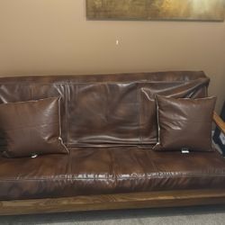 Real Wood Futon With Large Mattress And Leather Cover