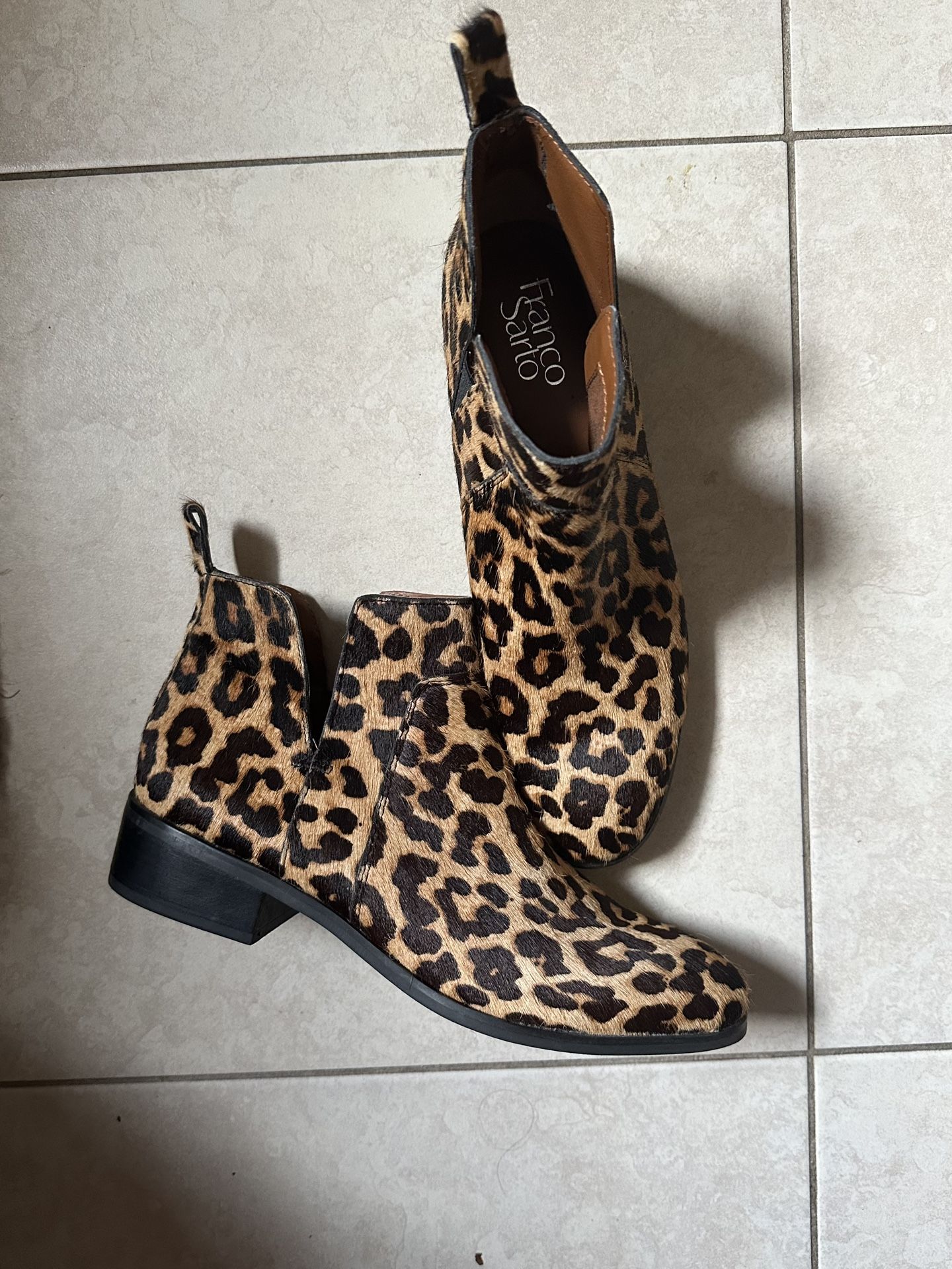 Franco Sarto Bernie 2 Genuine Calf Hair Leopard Booties Size 7.5M