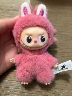 Mini pink Labubu keychain