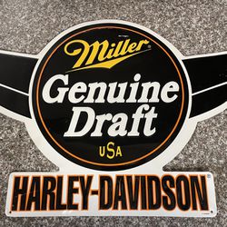 Miller Genuine Draft Harley Davidson Metal Sign 30in