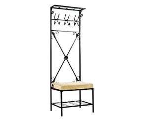Black Metal Entryway Hall Tree with Bench