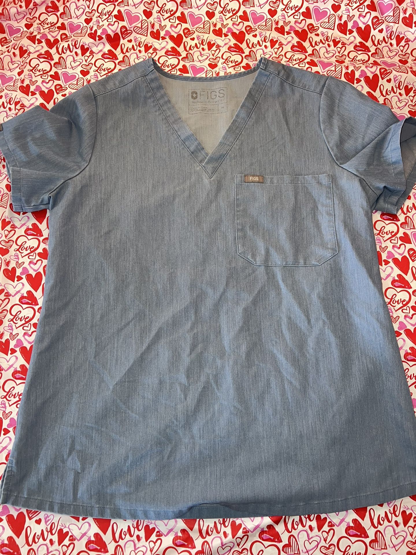 Figs WOMENS SIZE M Catarina Scrub Top Heather Denim V Neck FW1000 PO1299