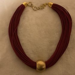 18” Burgundy Necklace With Solid Brass Ring Pendant 