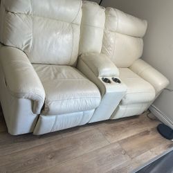 White Authentic Leather Reclining Couches 2pcs