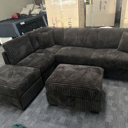 Rich Chocolate Brown Sectional W Storage Ottoman 