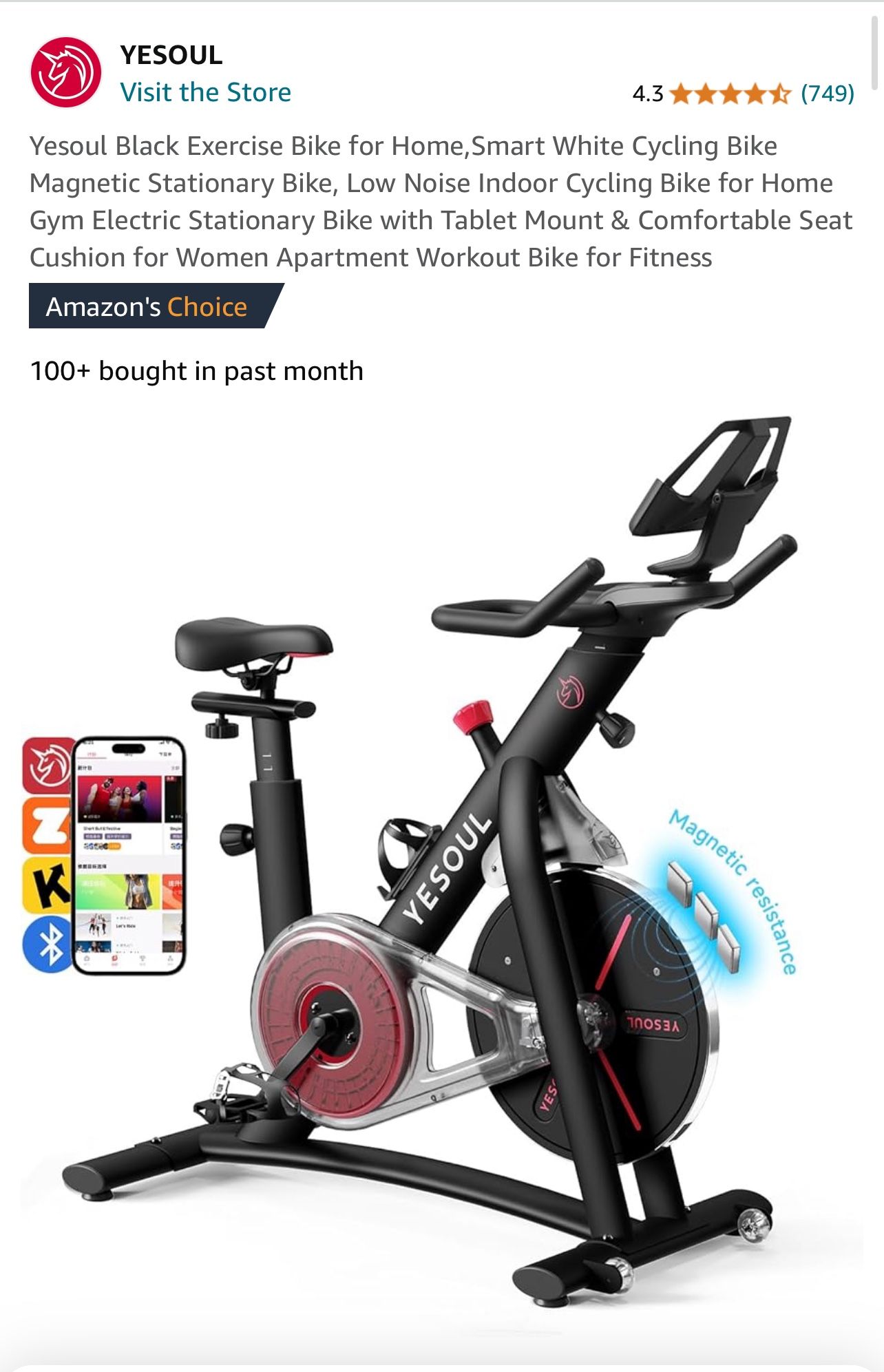 Yesoul Exercise Bike + Oversized Comfort Bike Seat