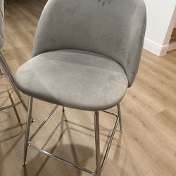 3 Grey Velvet Barstools