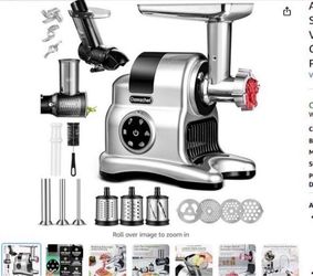 Masticating Juicer Machines, AMZCHEF 5 in 1 Slow Cold Press Juicer with Slicer/Shredder Attachment, Juice and Vegetable Extractor with Meat Grinder, S