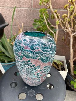 Teal and Pink Glazed Ceramic Vase