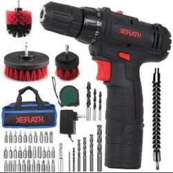 Cordless Drill/Driver Kit, 48pcs Drill Set Lithium-Ion Battery Brushes Tape Measure - 12V Max Drill 280 In-lb Torque, 18+1 Metal Clutch, 3/8" Keyless 