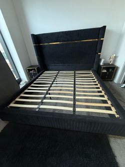 Modern Luxury Black Velvet & Gold Bedroom Set + Matching Furniture (Bundle or Separate)