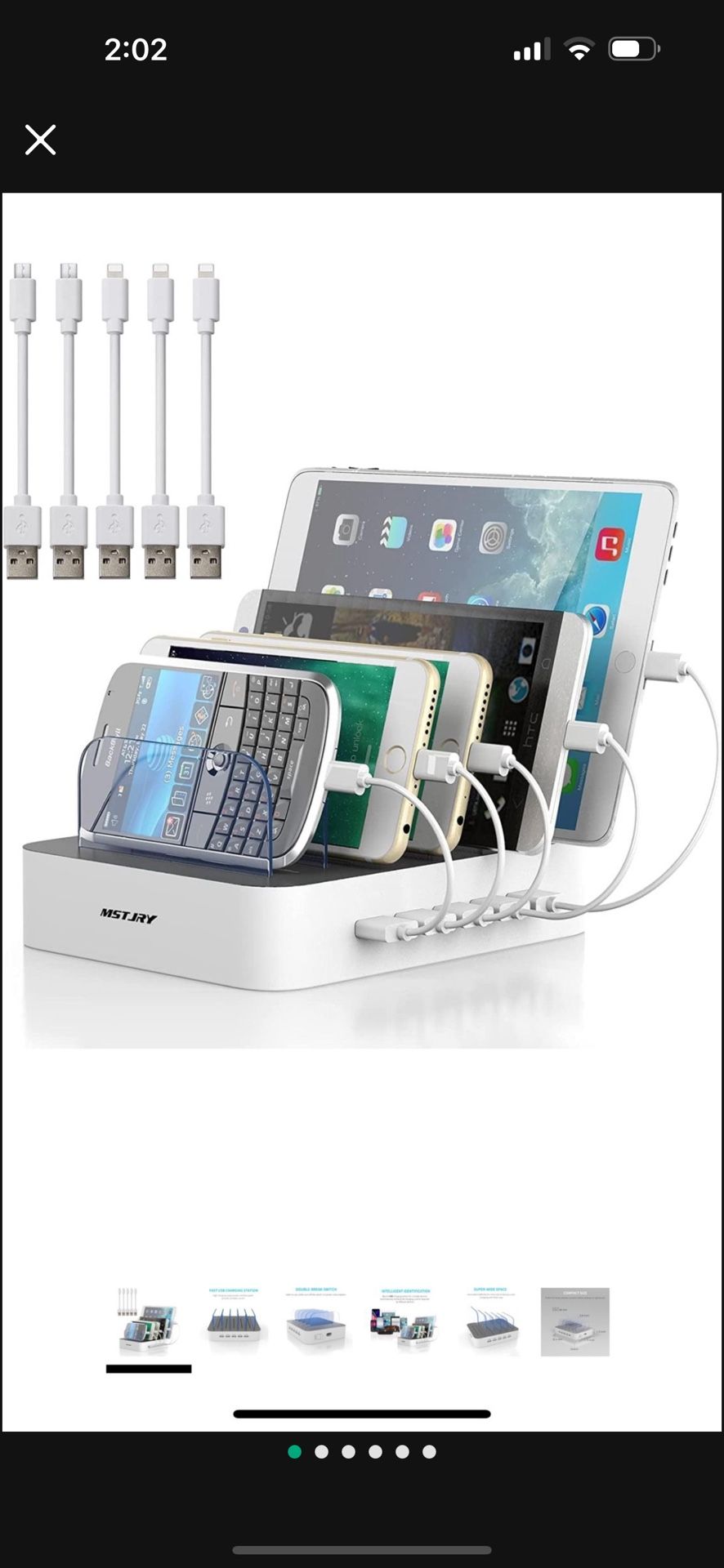 Charging Station for Multiple Devices, MSTJRY 5 Port Multi USB Charger Station with Power Switch Designed for iPhone iPad Cell Phone Tablets (White, 6