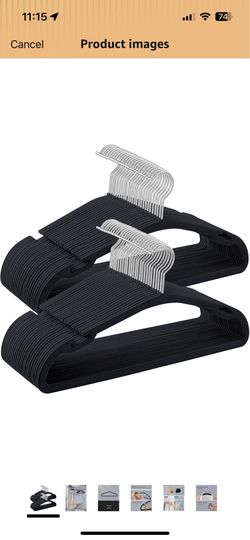 SONGMICS Velvet Non-Slip Clothes Coat Hangers w/ Wide Shoulder Notches Set of 50 - Black