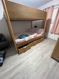 Wood Bunk Bed Frame with Storage Drawers
