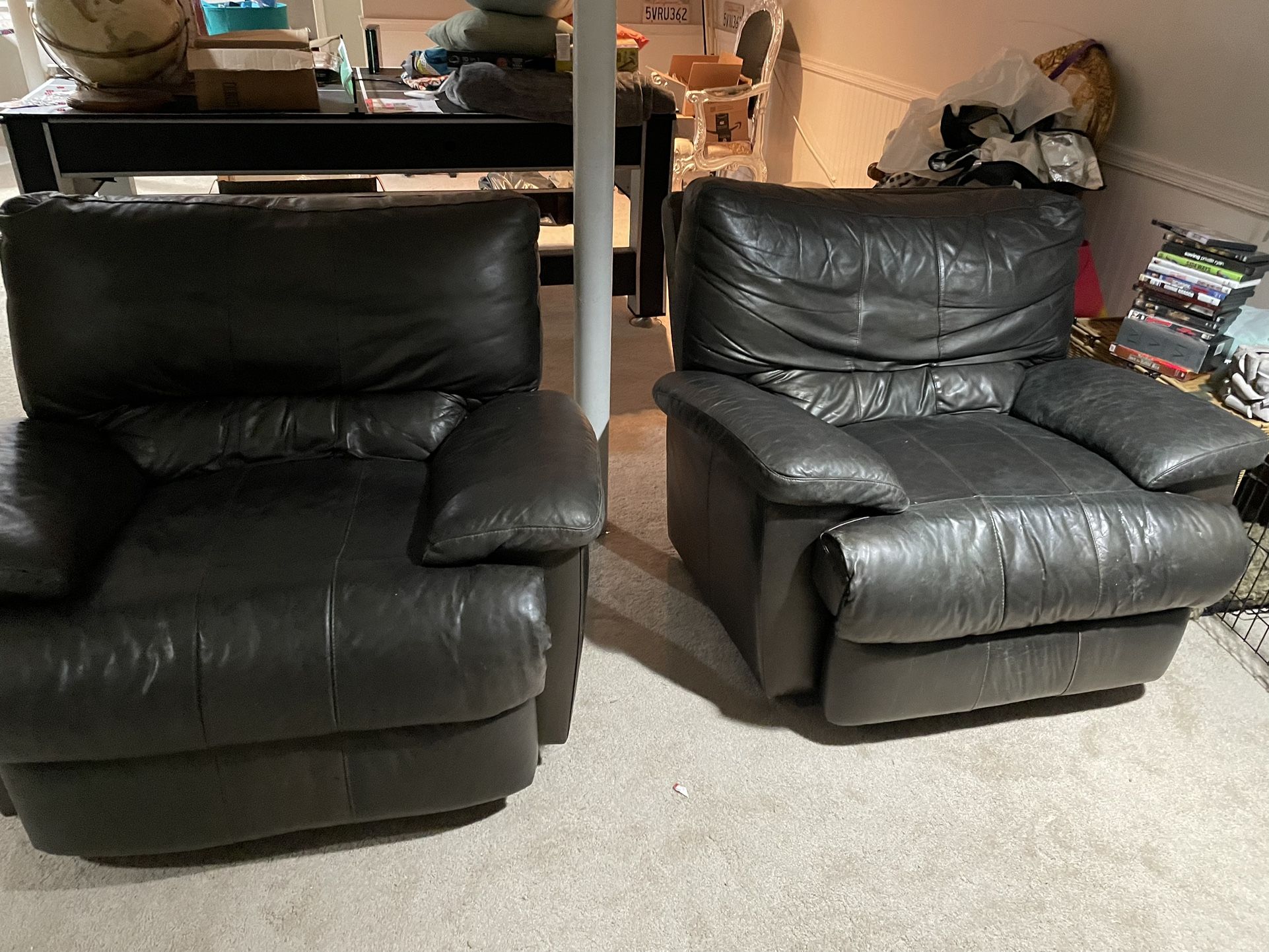 2 Big BOY Distressed Leather Recliners & rockers Plus Ottoman