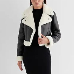 Express Faux Leather Sherpa Lined Jacket 