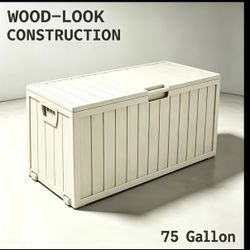 New 75-Gallon Waterproof Deck Box – Beige / Wood Look