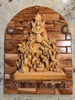 Holy Land Olive Wood Nativity Wall Plaque - Made in Jerusalem 11.5x15