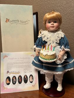 “Butterfly Kisses” Porcelain Doll with Birthday Cake