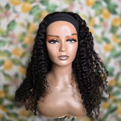 20" human hair curly headband wig  new