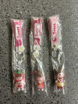 New Set of 3 Cell Phone Wristlet Straps Cute Sweet Strawberry Girls Key Chains