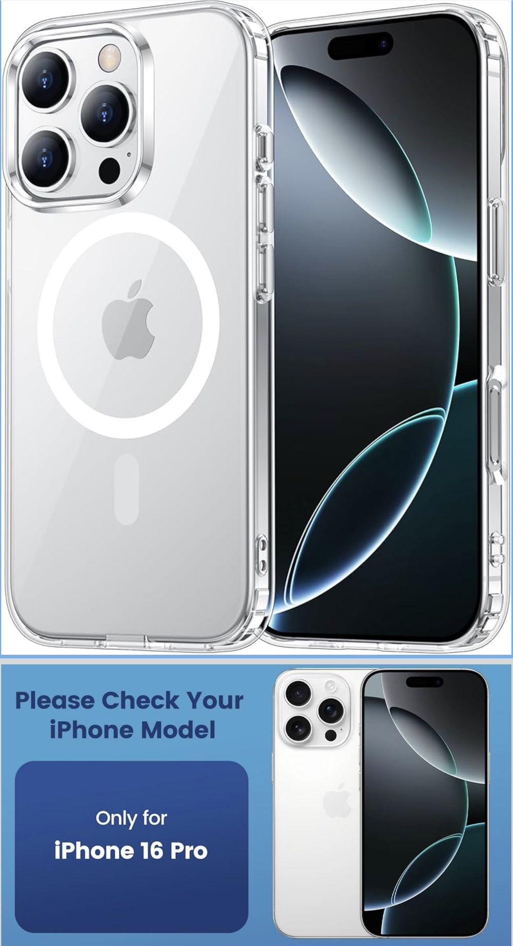 Temdan for iPhone 16 Pro Case Clear, Compatible with Magsafe, Anti-Yellowing, Military-Grade Protection, Shockproof Slim Magnetic Phone Case Cover, Tr