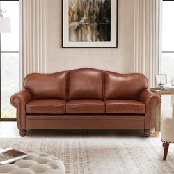 Classic 3-Seater Sofa with Premium Leather Upholstery, Stylish & Comfortable Sofa for Living Room or Office, Easy to Maintain & Long-Lasting Brown