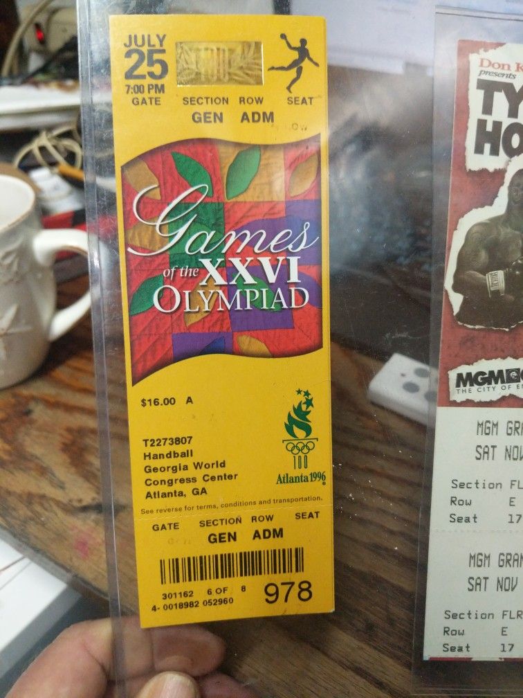 In Stock 8/11/2022 Rare Unused Ticket Handball Atlanta Georgia 1996 Olympics Ticket