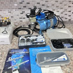 Airbrush Kit With Compressor And Brushes 