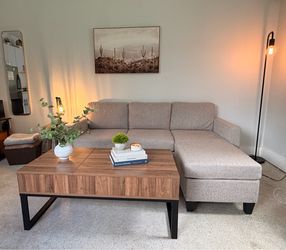 Beautiful cream colored couch with reversible chaise lounge
