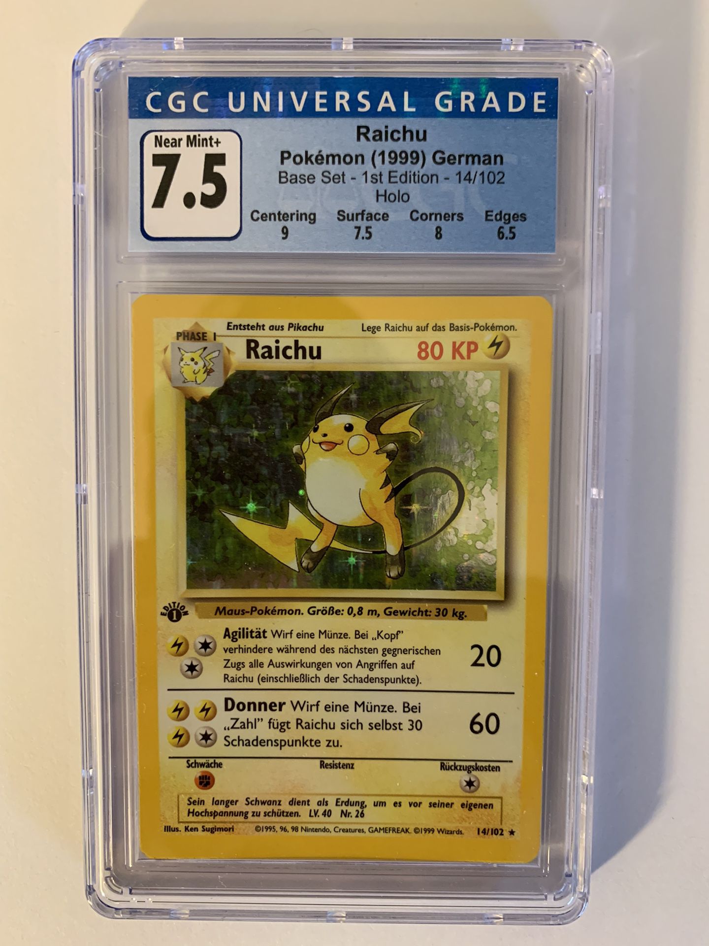 Pokémon Raichu 1st Edition 14/102 CGC 7.5 German 