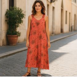 Nicole Italy 100% Silk Salmon Pink Maxi Dress Sleeveless Dandelion Sequins SzM