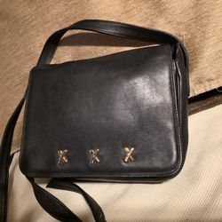 Paloma Picasso Black Leather Crossbody Bag Shoulder Bag Purse  8" X 7" X 3"