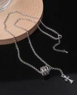 Chrome Hearts Silver Ring And Cross Necklace 