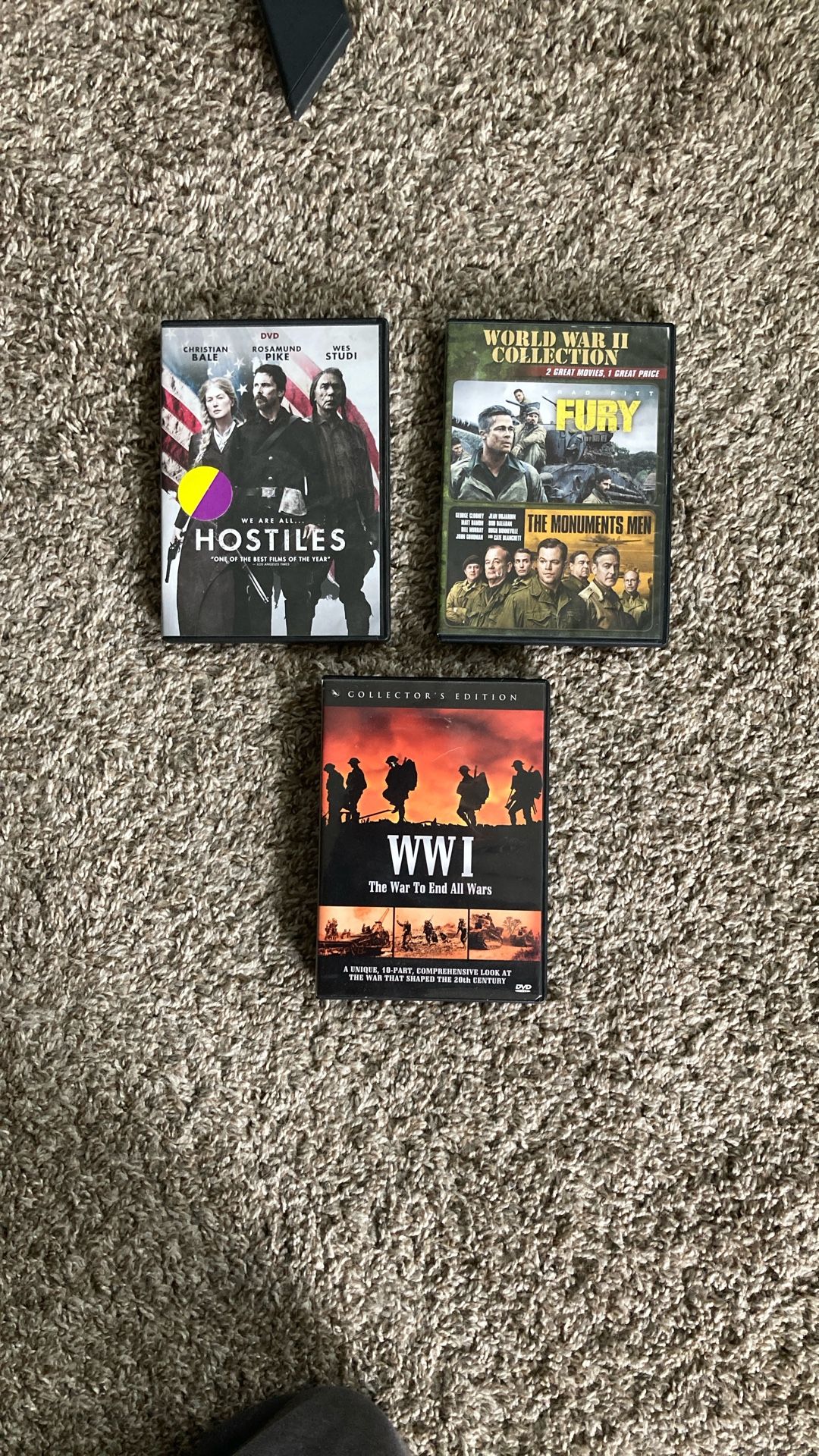 Fury, Hostiles, Monuments Men, WW1 Series